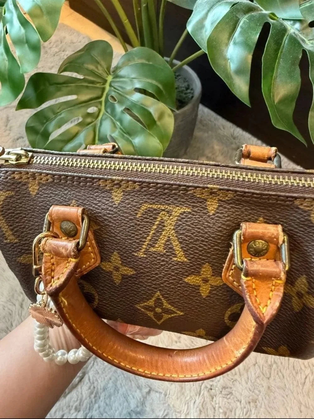 Louis Vuitton Brown Monogram Mini Top-Handle Bag with Pearl Charm